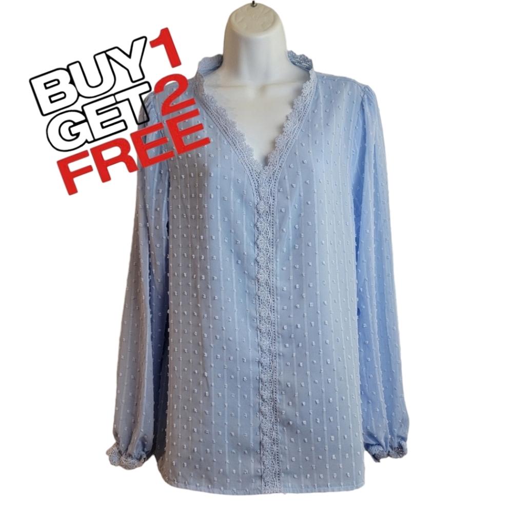 Grace‎ Karin Baby Blue Longsleeve Thin Blouse Large